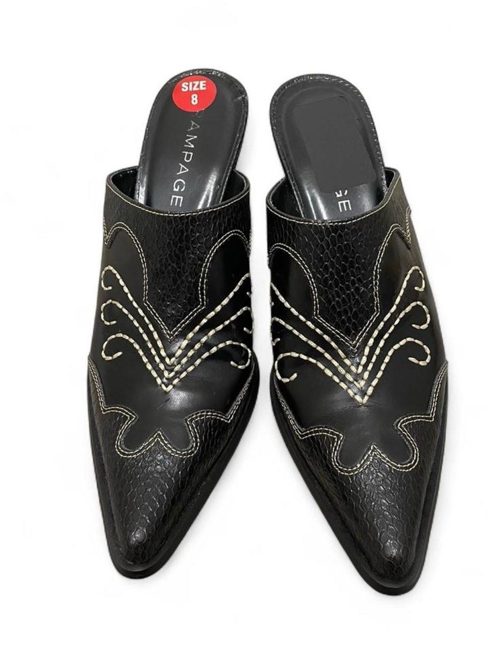 Rampage Black Pointed Mule Slides with Contrast Stitching Western Style Size 8